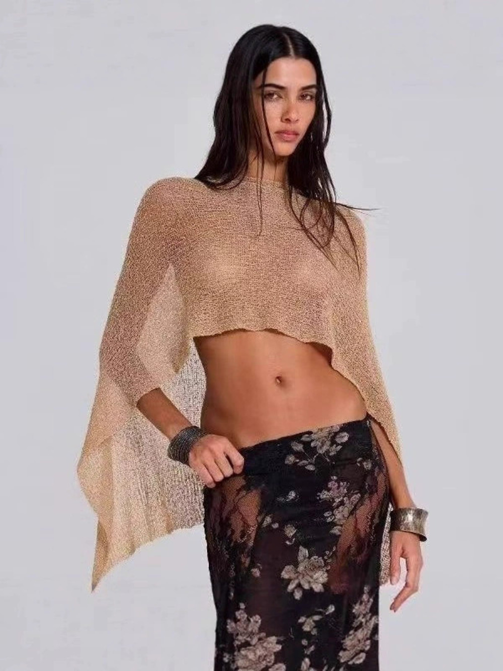 ZARA Women's Mesh Knit Beach Cover Up Tube Top Casual Skirt Set